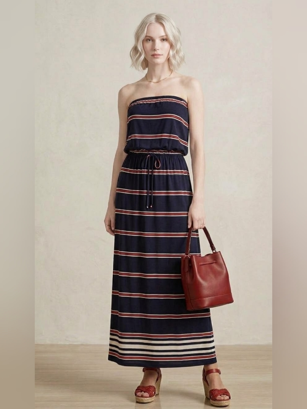 J.Crew Striped Strapless Maxi Dress in Blue & Orange Size Small